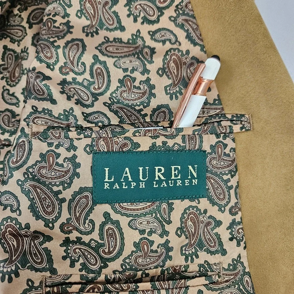 LAUREN RALPH LAUREN |  Mens 40R Faux Suede Blazer Tan Brown Paisley Lining Coat
